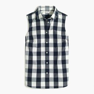 J. Crew Sleeveless Navy Gingham Button Down Shirt